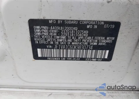 2019 Subaru Wrx Premium from USA, damaged, VIN JF1VA1C60K9830734